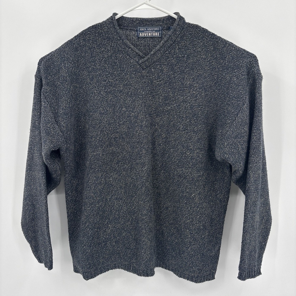 VTG Y2K John Ashford Mens Sweater Size L Roll Neck Fisherman Outdoor Marled Blue